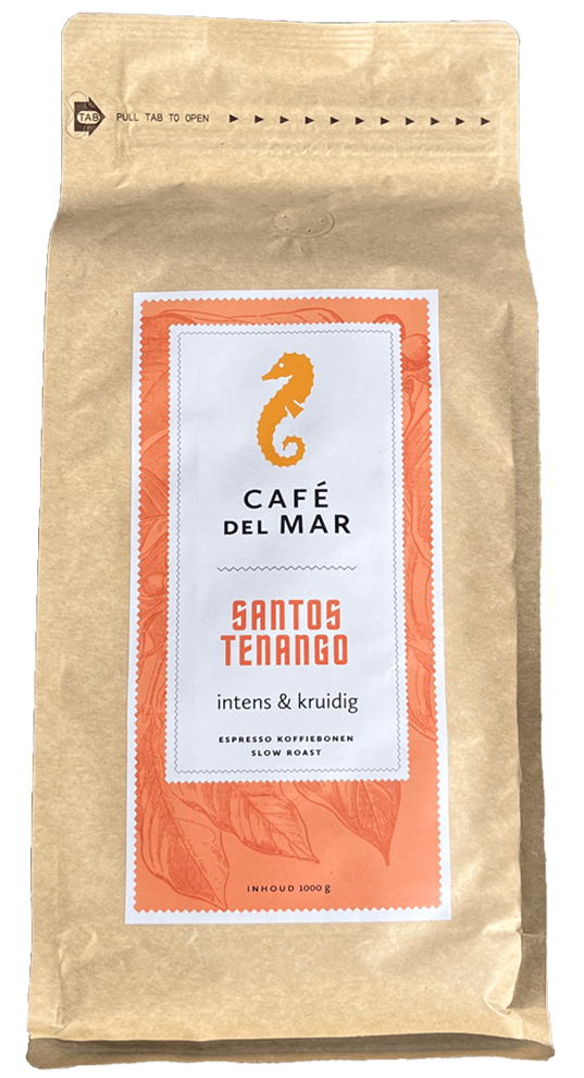 Voorkant van de Santos Tenango koffiebonen van Café del Mar.